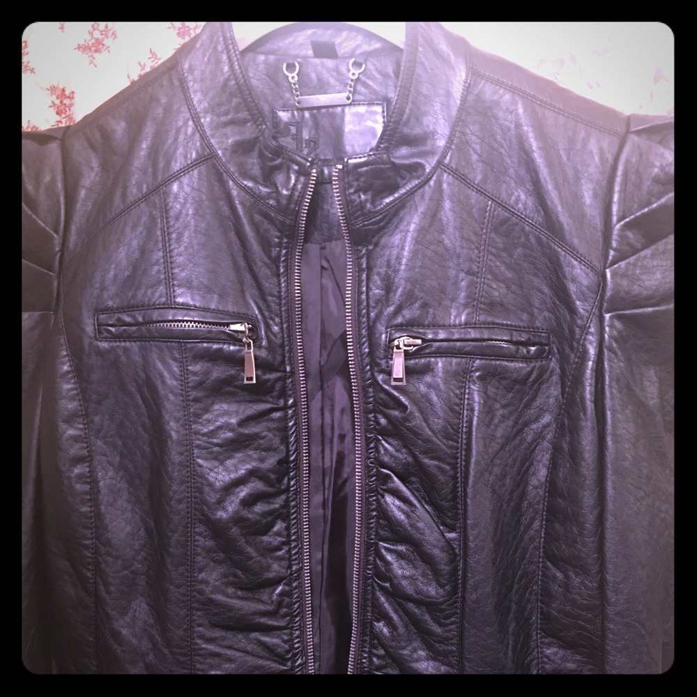 Black lightweight “leather” jacket.